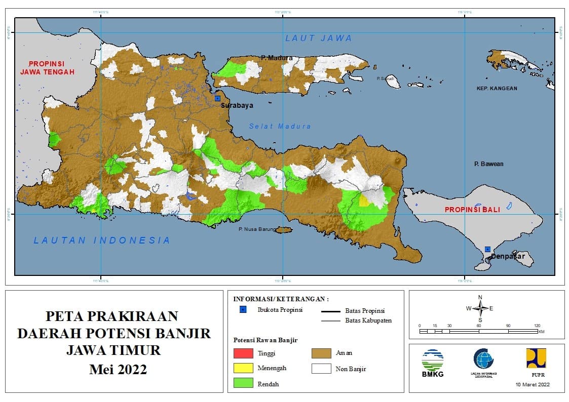 ( Prakiraan - Bulanan ) Daerah Potensi Banjir di Provinsi Jawa Timur untuk Bulan MEI Tahun 2022 Update 10 Maret 2022