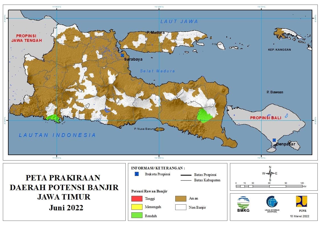 ( Prakiraan - Bulanan ) Daerah Potensi Banjir di Provinsi Jawa Timur untuk Bulan JUNI Tahun 2022 Update 10 Maret 2022