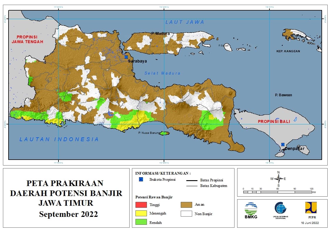 ( Prakiraan - Bulanan ) Daerah Potensi Banjir di Provinsi Jawa Timur untuk Bulan SEPTEMBER Tahun 2022 Update 10 Juni 2022