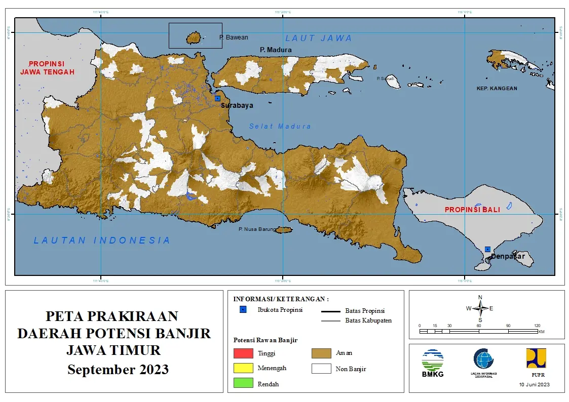 ( Prakiraan - Bulanan ) Daerah Potensi Banjir di Provinsi Jawa Timur untuk Bulan SEPTEMBER Tahun 2023 Update 10 Juni 2023