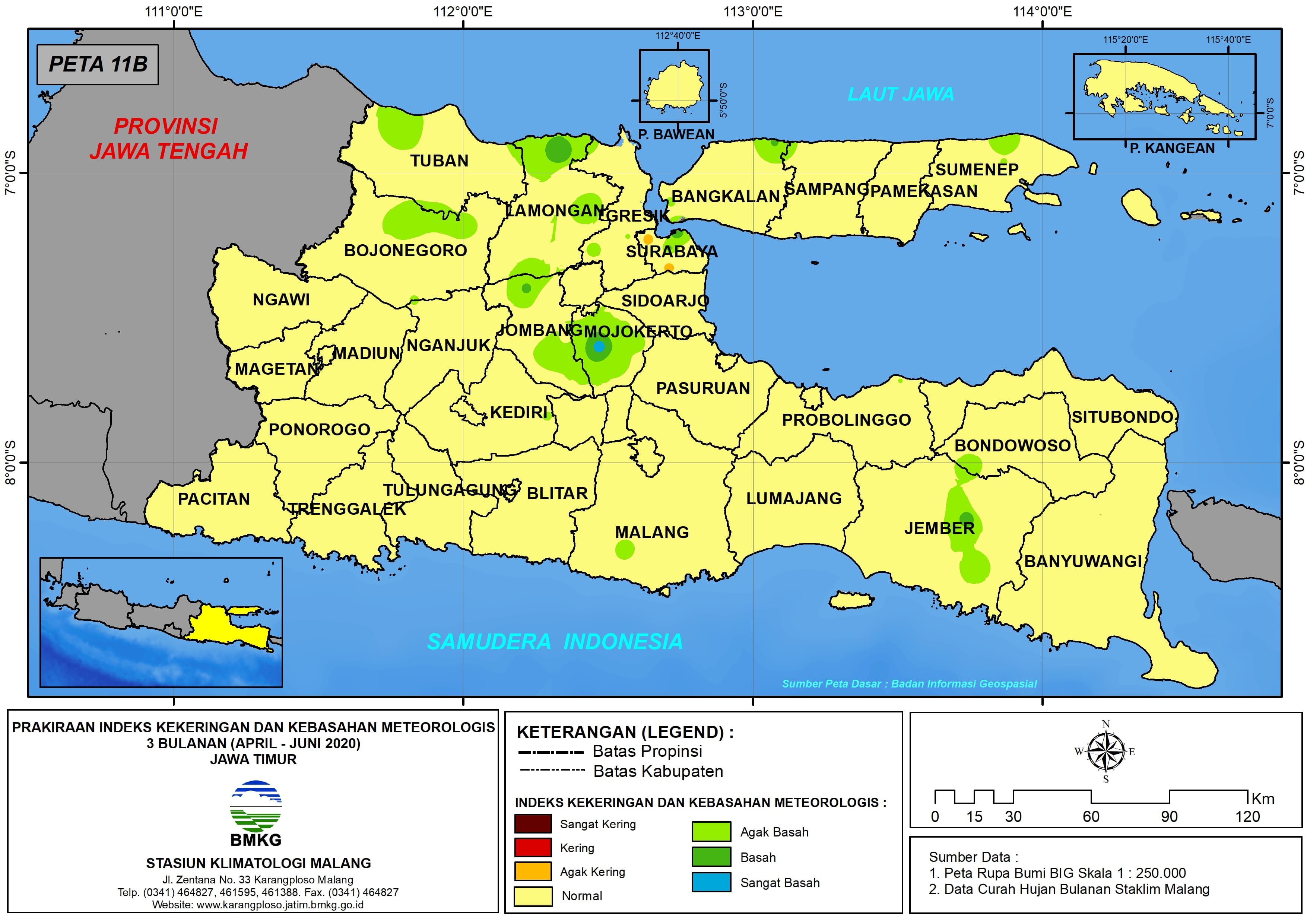 (Prakiraan - Bulanan) Indeks Kekeringan dan Kebasahan Meteorologis 3 Bulanan di Provinsi Jawa Timur untuk Bulan APRIL - MEI - JUNI Tahun 2020 Update dari Analisis Bulan April Tahun 2020