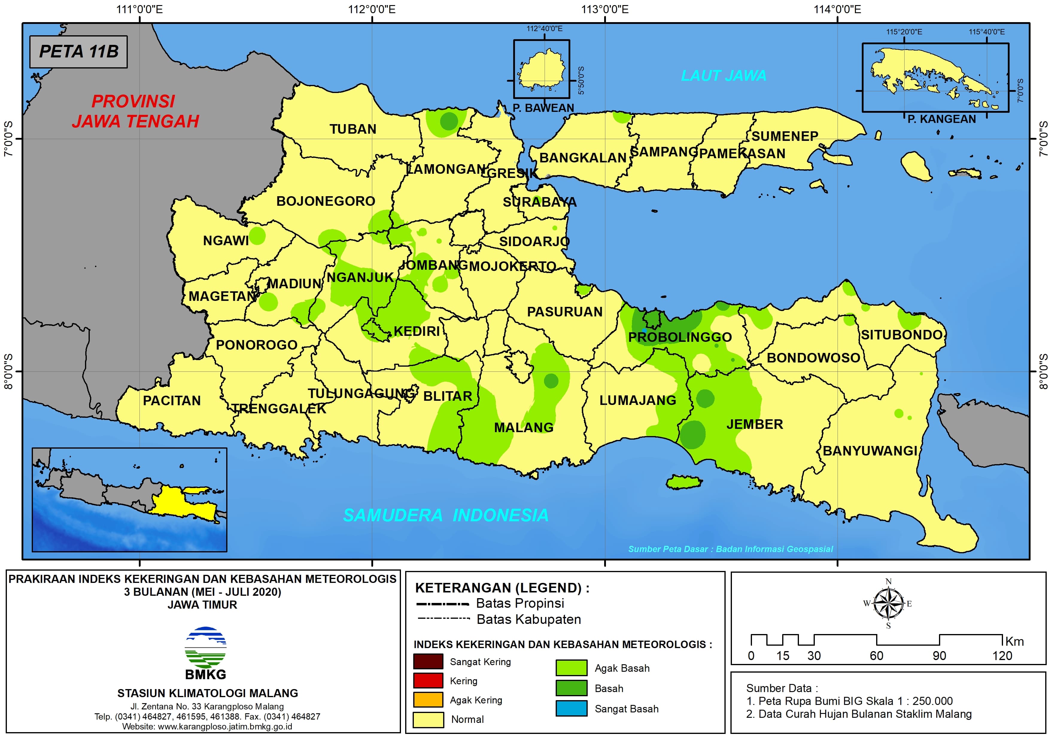 (Prakiraan - Bulanan) Indeks Kekeringan dan Kebasahan Meteorologis 3 Bulanan di Provinsi Jawa Timur untuk Bulan MEI - JUNI - JULI Tahun 2020 Update dari Analisis Bulan Mei Tahun 2020