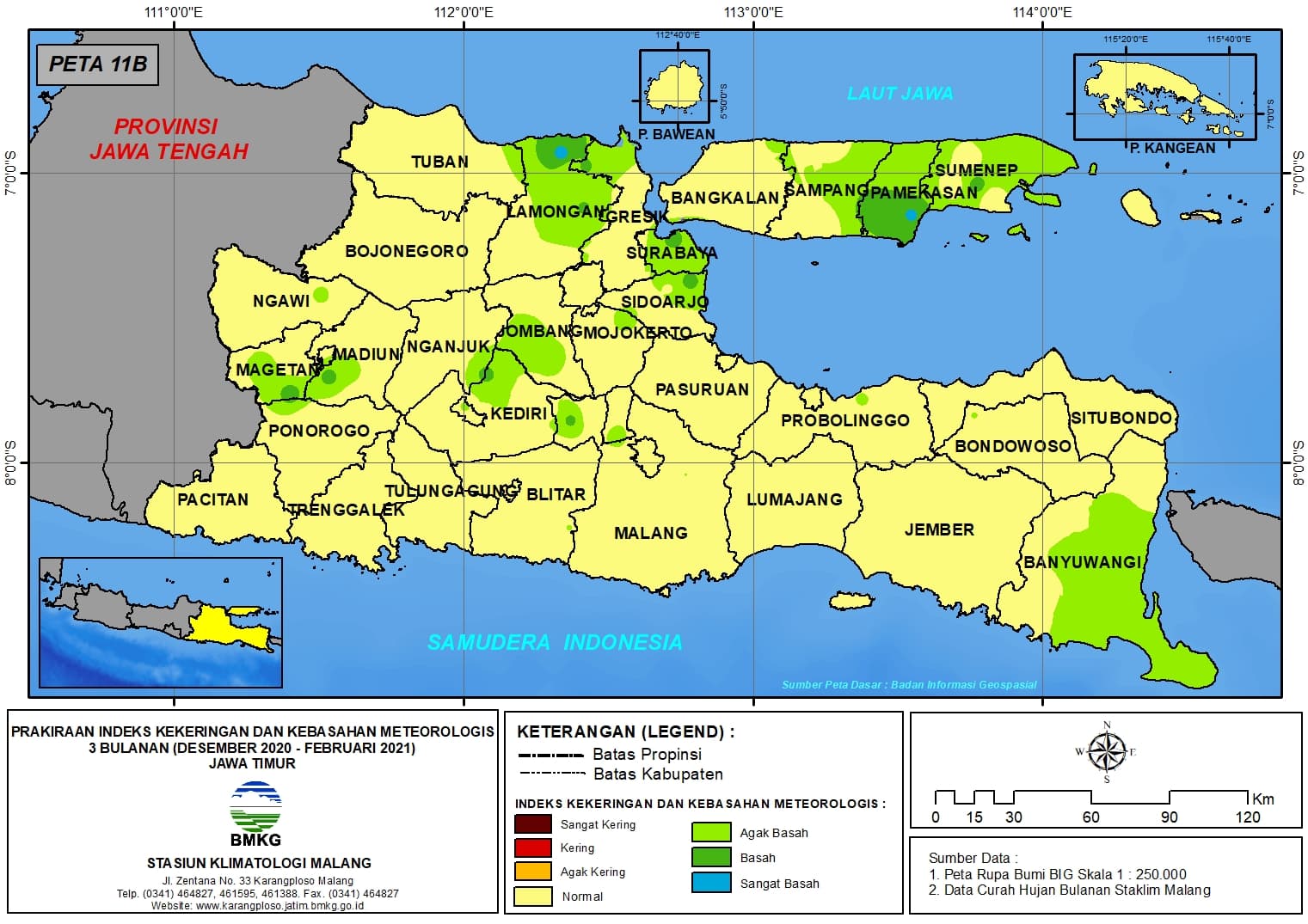 (Prakiraan - Bulanan) Indeks Kekeringan dan Kebasahan Meteorologis 3 Bulanan di Provinsi Jawa Timur untuk Bulan DESEMBER Tahun 2020 - JANUARI - FEBRUARI Tahun 2021 Update dari Analisis Bulan Desember Tahun 2020