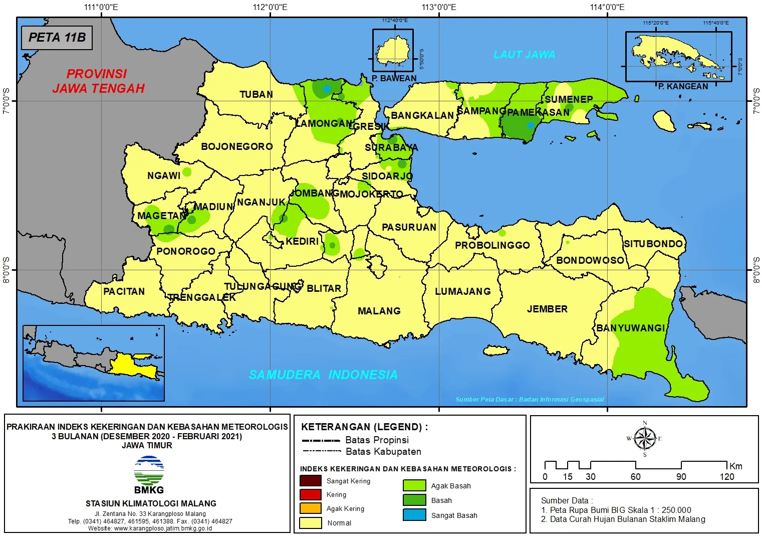 (Prakiraan - Bulanan) Indeks Kekeringan dan Kebasahan Meteorologis 3 Bulanan di Provinsi Jawa Timur untuk Bulan DESEMBER Tahun 2020 - JANUARI - FEBRUARI Tahun 2021 Update dari Analisis Bulan Desember Tahun 2020