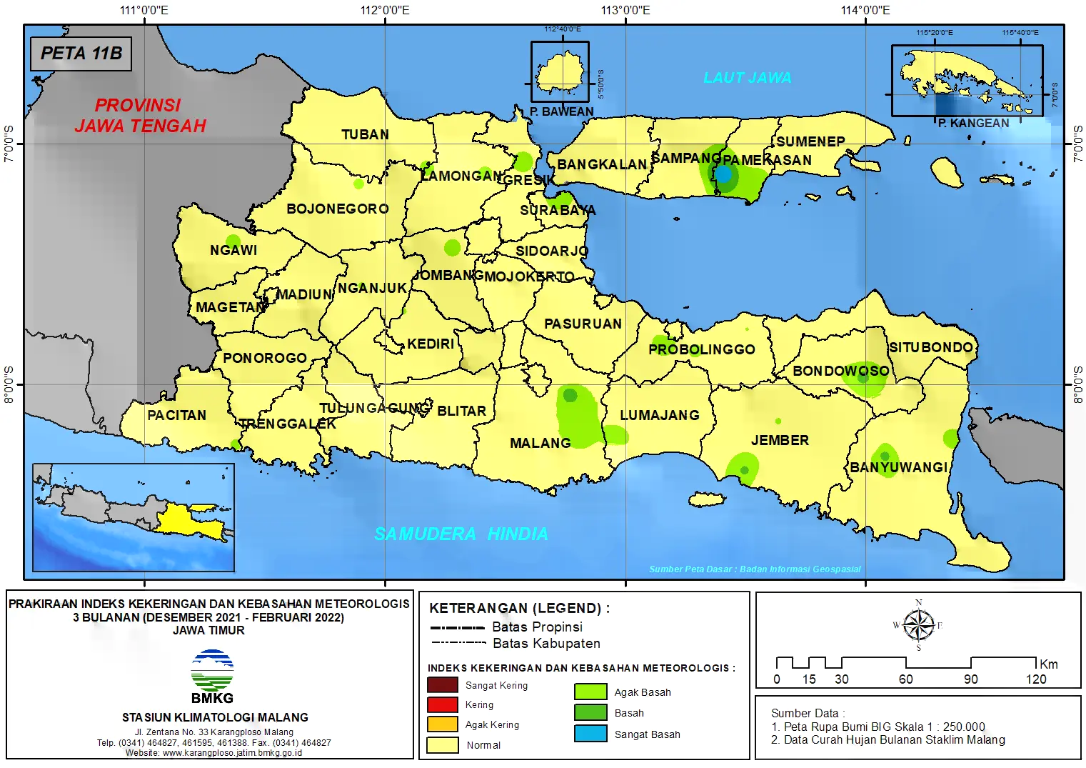 (Prakiraan - Bulanan) Indeks Kekeringan dan Kebasahan Meteorologis 3 Bulanan di Provinsi Jawa Timur untuk Bulan DESEMBER Tahun 2021 - JANUARI - FEBRUARI 2022 Update dari Analisis Bulan Desember Tahun 2021