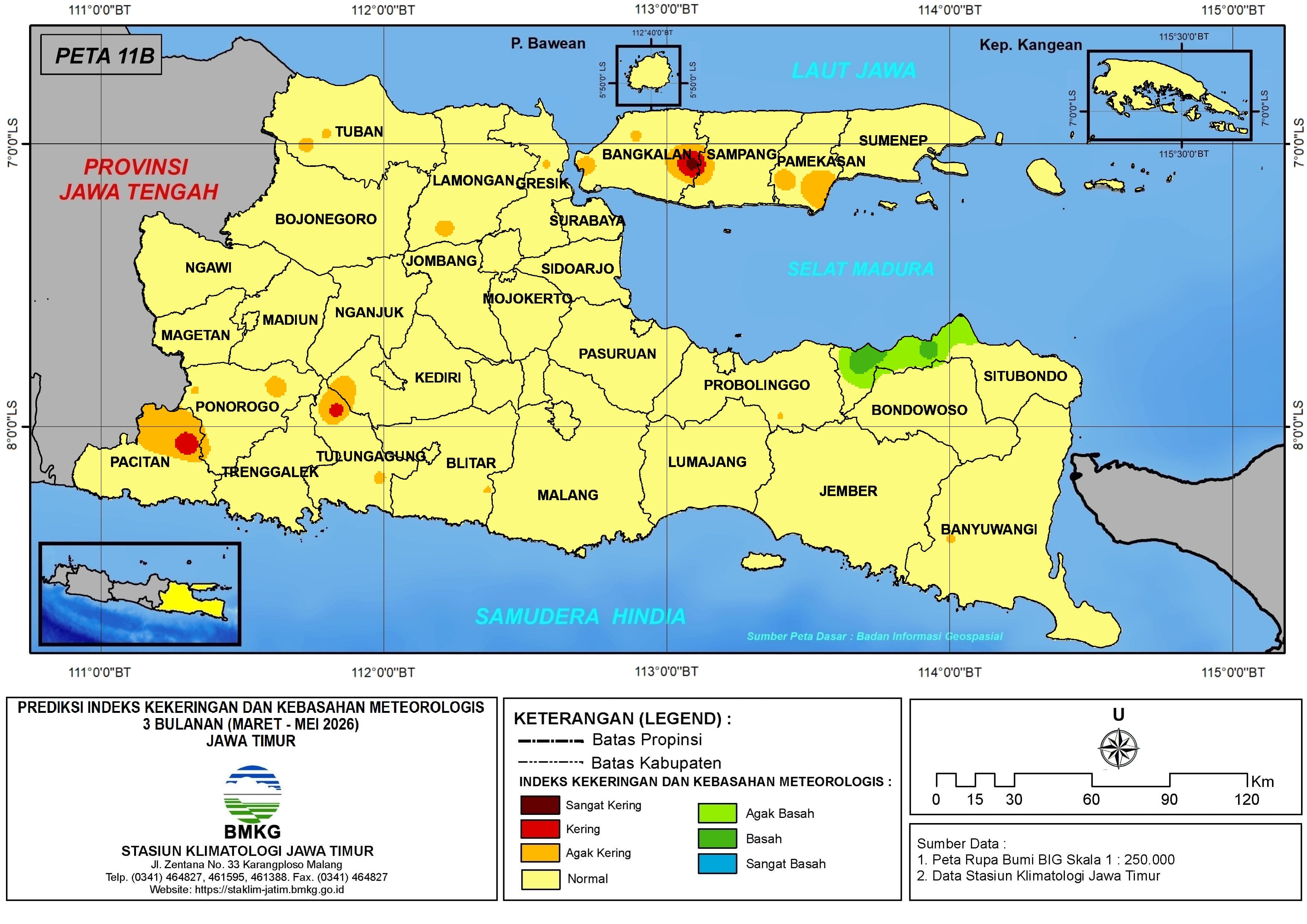 ( Prediksi - Bulanan ) Indeks Kekeringan dan Kebasahan Meteorologis 3 Bulanan di Provinsi Jawa Timur untuk Bulan MARET - APRIL - MEI Tahun 2026 Update dari Analisis Bulan Maret Tahun 2026