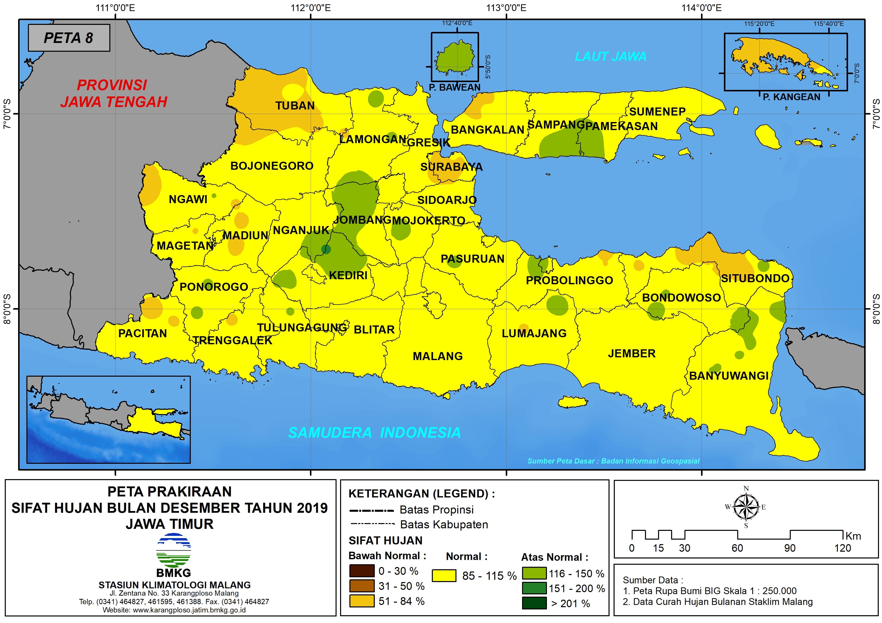 |Prakiraan - Bulanan| Sifat Hujan Bulan DESEMBER Tahun 2019 - Update dari Analisis Bulan Agustus 2019 di Provinsi Jawa Timur