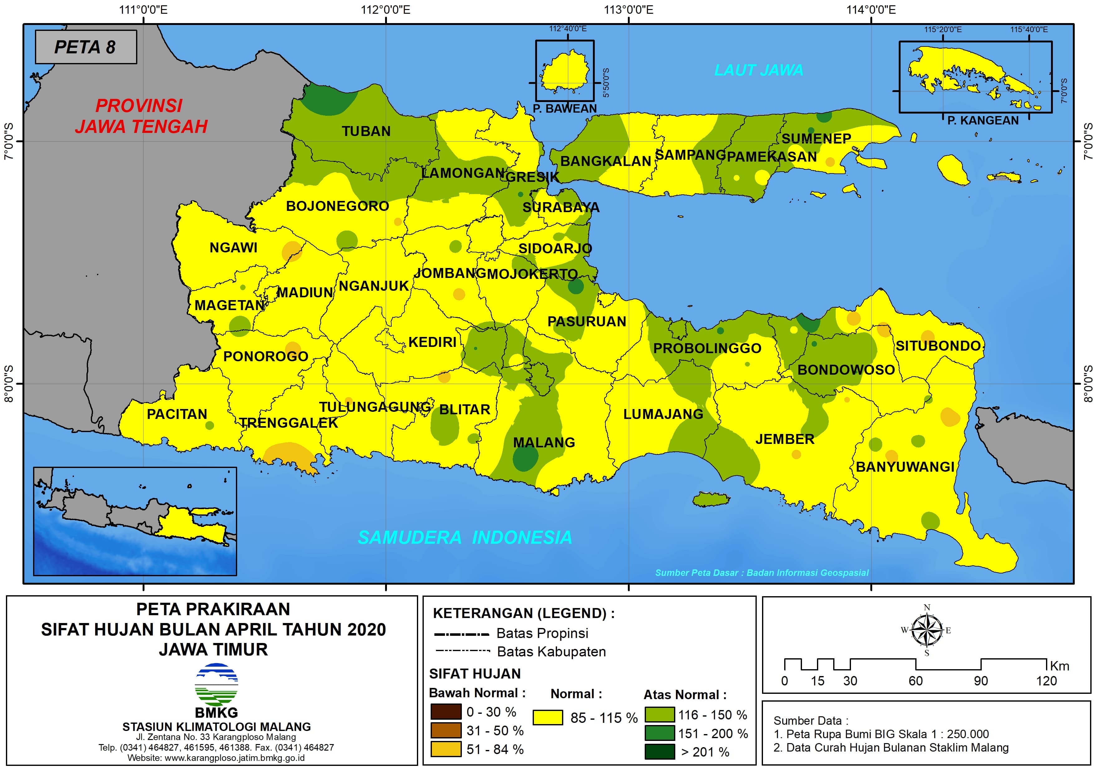 |Prakiraan - Bulanan| Sifat Hujan Bulan APRIL Tahun 2020 - Update dari Analisis Bulan Desember 2019 di Provinsi Jawa Timur