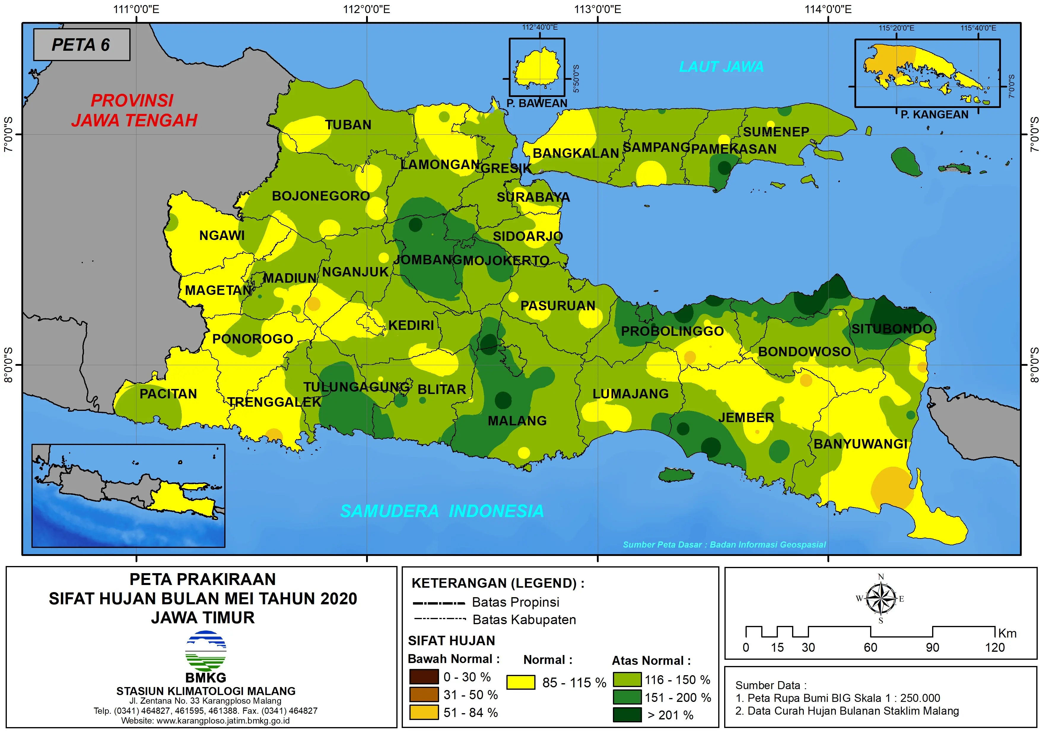 (Prakiraan - Bulanan) Sifat Hujan Bulan MEI Tahun 2020 - Update dari Analisis Bulan Februari 2020 di Provinsi Jawa Timur