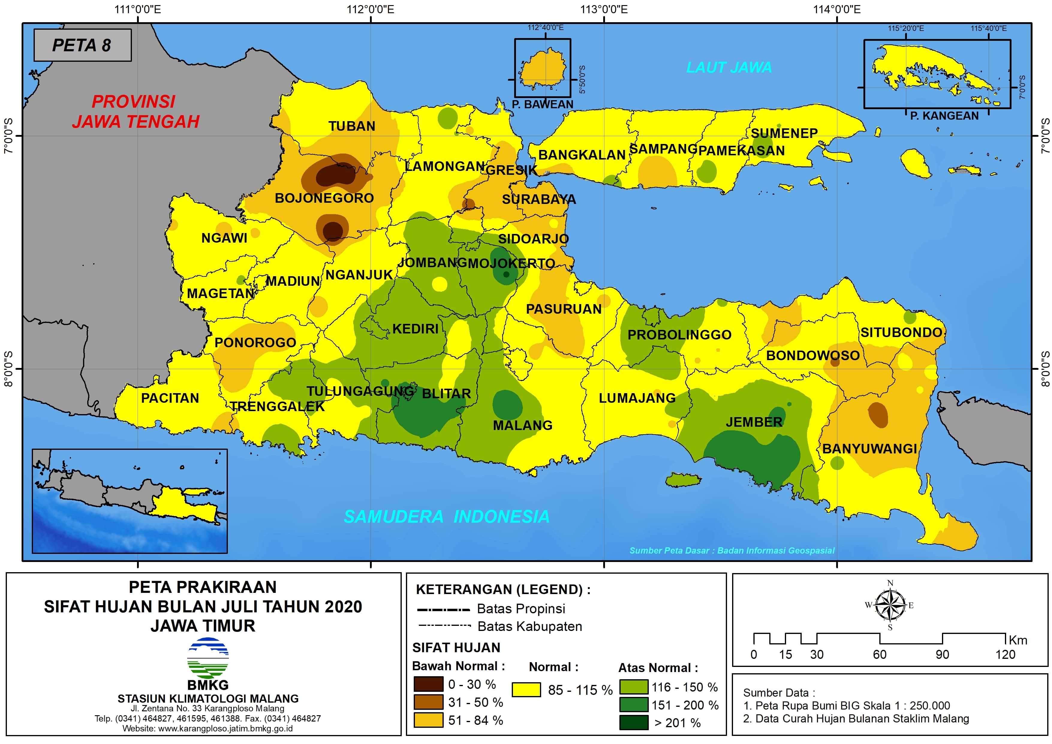 (Prakiraan - Bulanan) Sifat Hujan Bulan JULI Tahun 2020 - Update dari Analisis Bulan Maret 2020 di Provinsi Jawa Timur