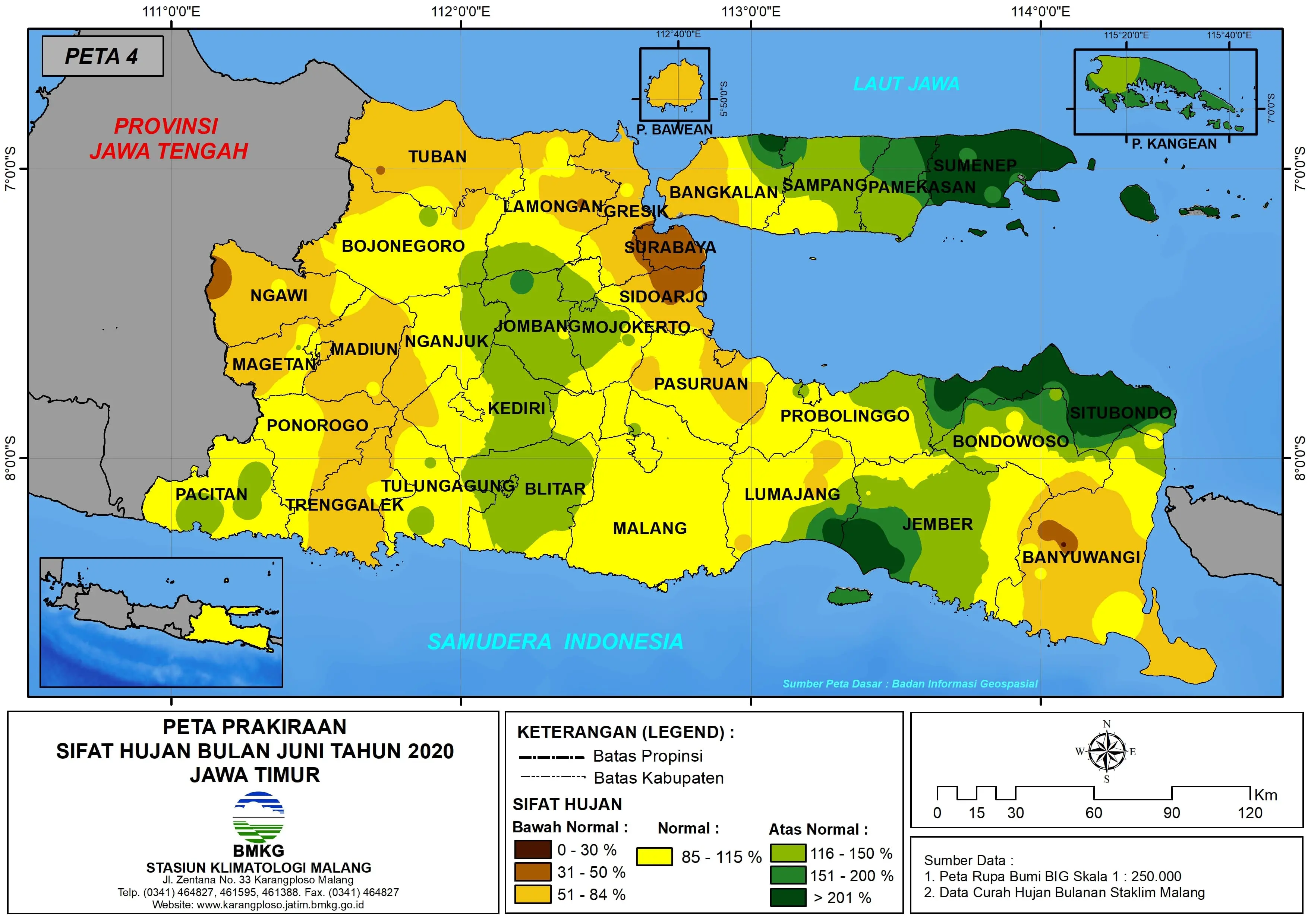 (Prakiraan - Bulanan) Sifat Hujan Bulan JUNI Tahun 2020 - Update dari Analisis Bulan April 2020 di Provinsi Jawa Timur