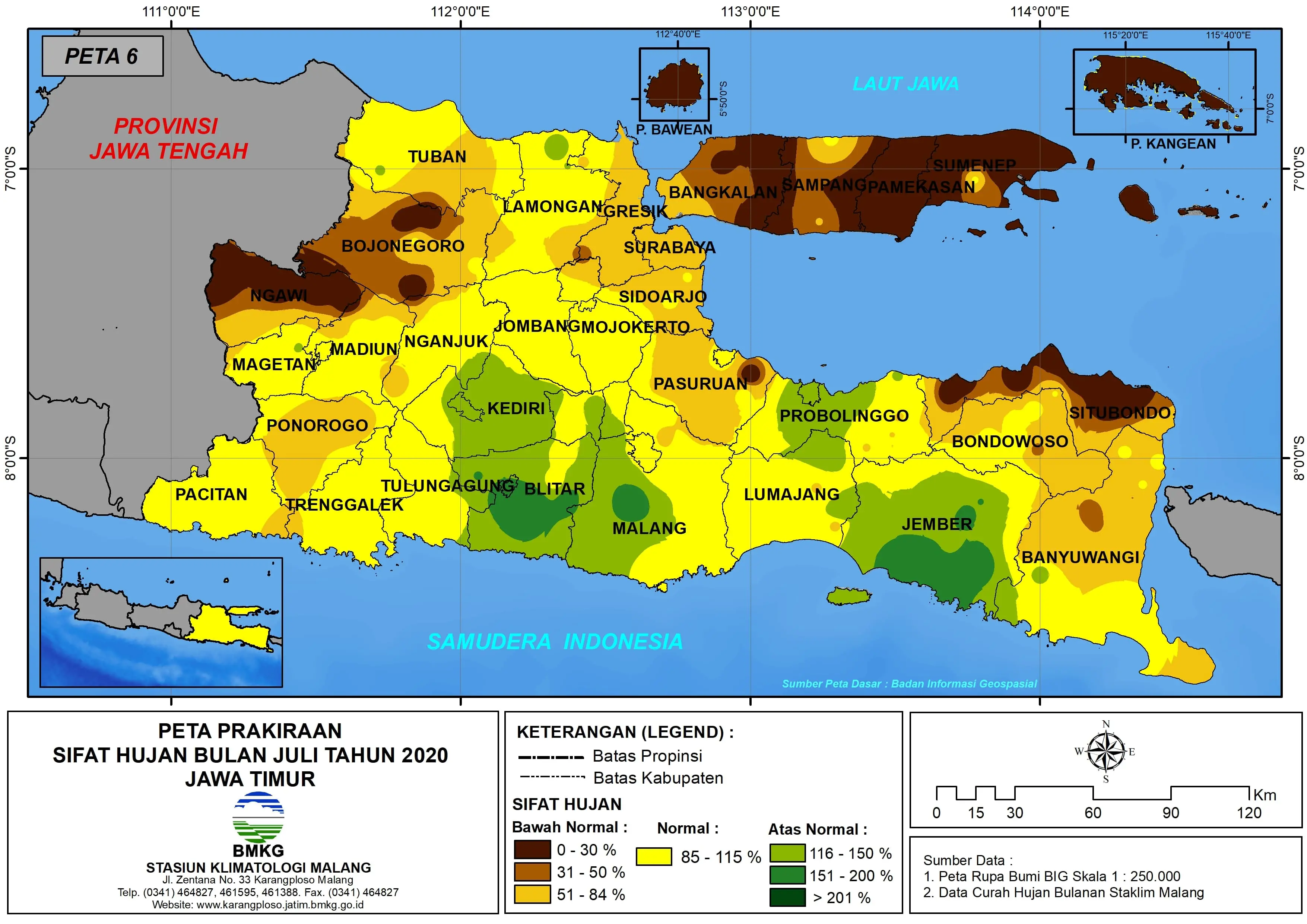 (Prakiraan - Bulanan) Sifat Hujan Bulan JULI Tahun 2020 - Update dari Analisis Bulan April 2020 di Provinsi Jawa Timur