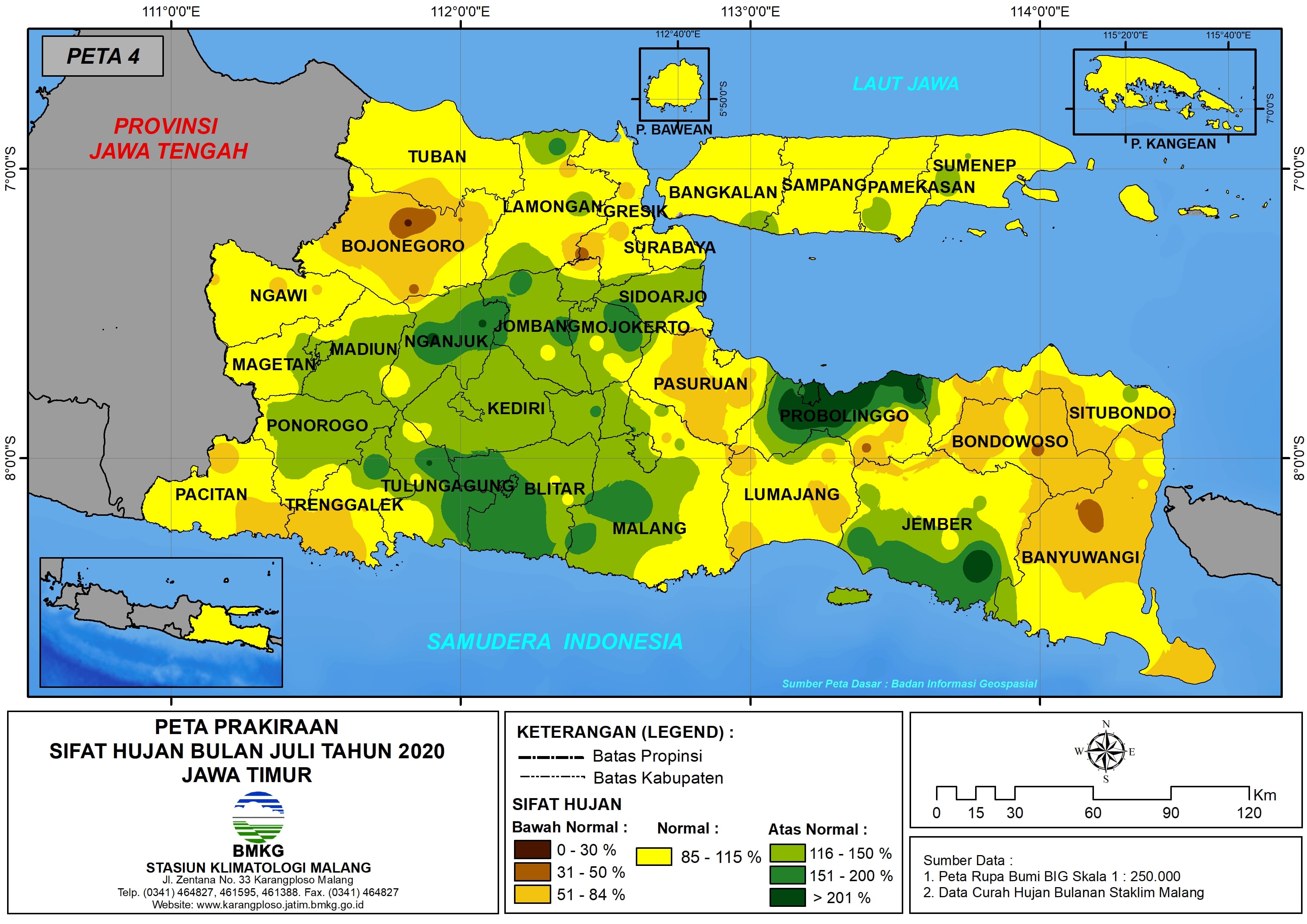 (Prakiraan - Bulanan) Sifat Hujan Bulan JULI Tahun 2020 - Update dari Analisis Bulan Mei 2020 di Provinsi Jawa Timur