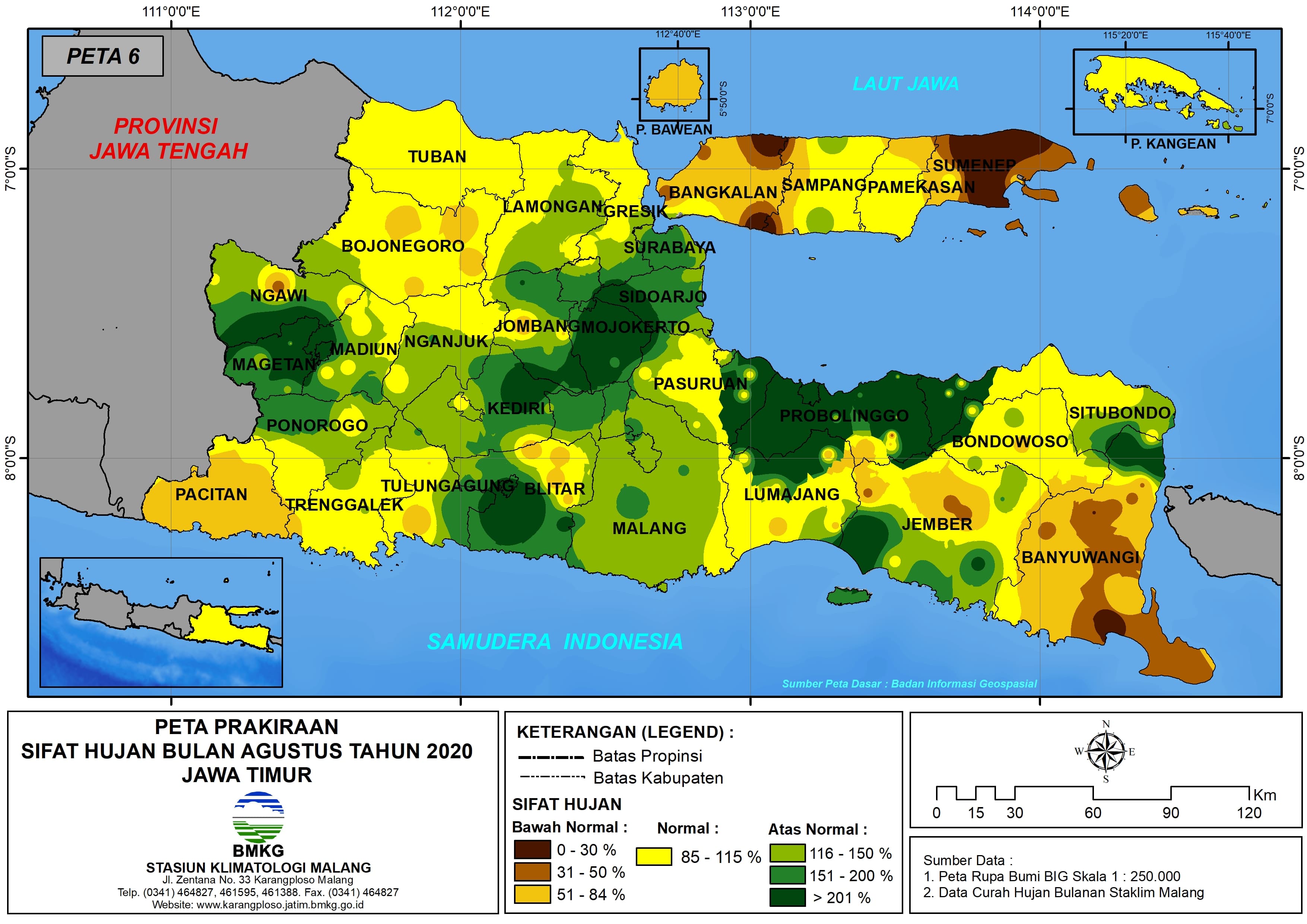 (Prakiraan - Bulanan) Sifat Hujan Bulan AGUSTUS Tahun 2020 - Update dari Analisis Bulan Mei 2020 di Provinsi Jawa Timur