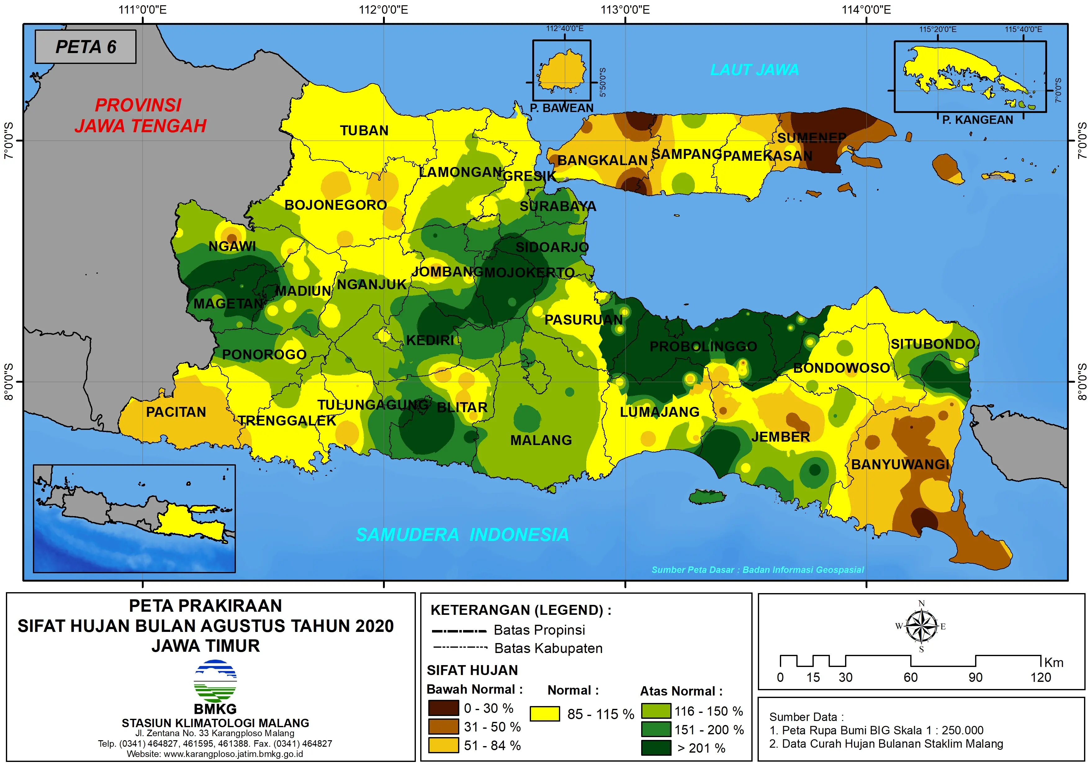 (Prakiraan - Bulanan) Sifat Hujan Bulan AGUSTUS Tahun 2020 - Update dari Analisis Bulan Mei 2020 di Provinsi Jawa Timur