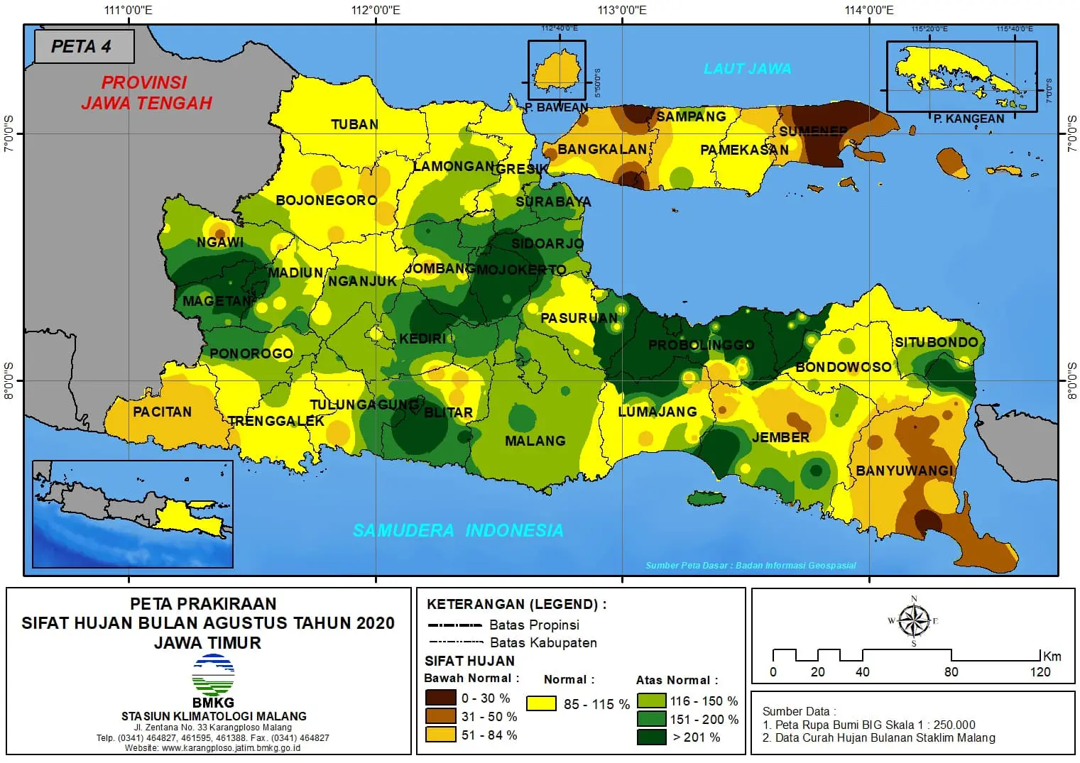 (Prakiraan - Bulanan) Sifat Hujan Bulan AGUSTUS Tahun 2020 - Update dari Analisis Bulan Juni 2020 di Provinsi Jawa Timur
