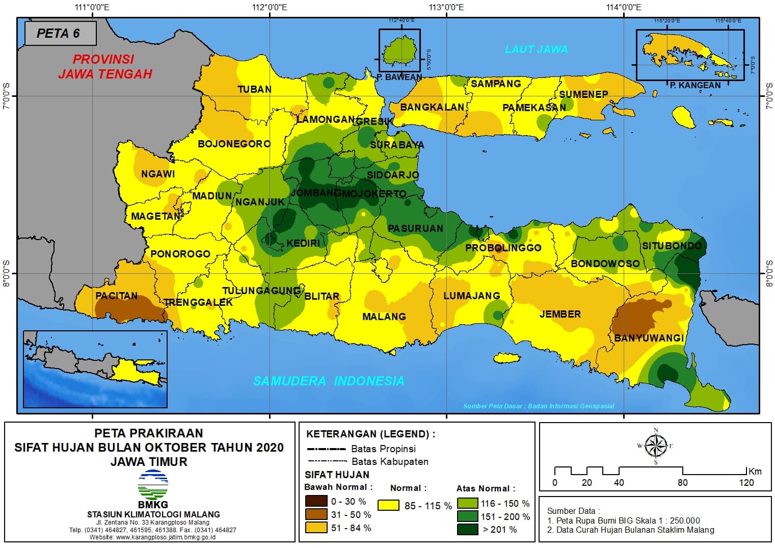 (Prakiraan - Bulanan) Sifat Hujan Bulan OKTOBER Tahun 2020 - Update dari Analisis Bulan Juli 2020 di Provinsi Jawa Timur