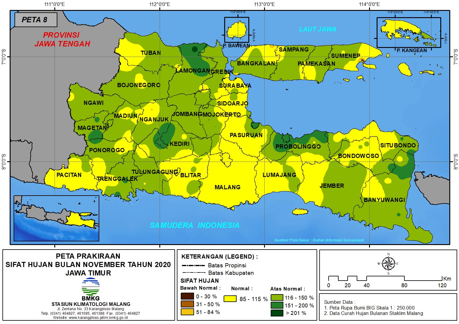 (Prakiraan - Bulanan) Sifat Hujan Bulan NOVEMBER Tahun 2020 - Update dari Analisis Bulan Juli 2020 di Provinsi Jawa Timur
