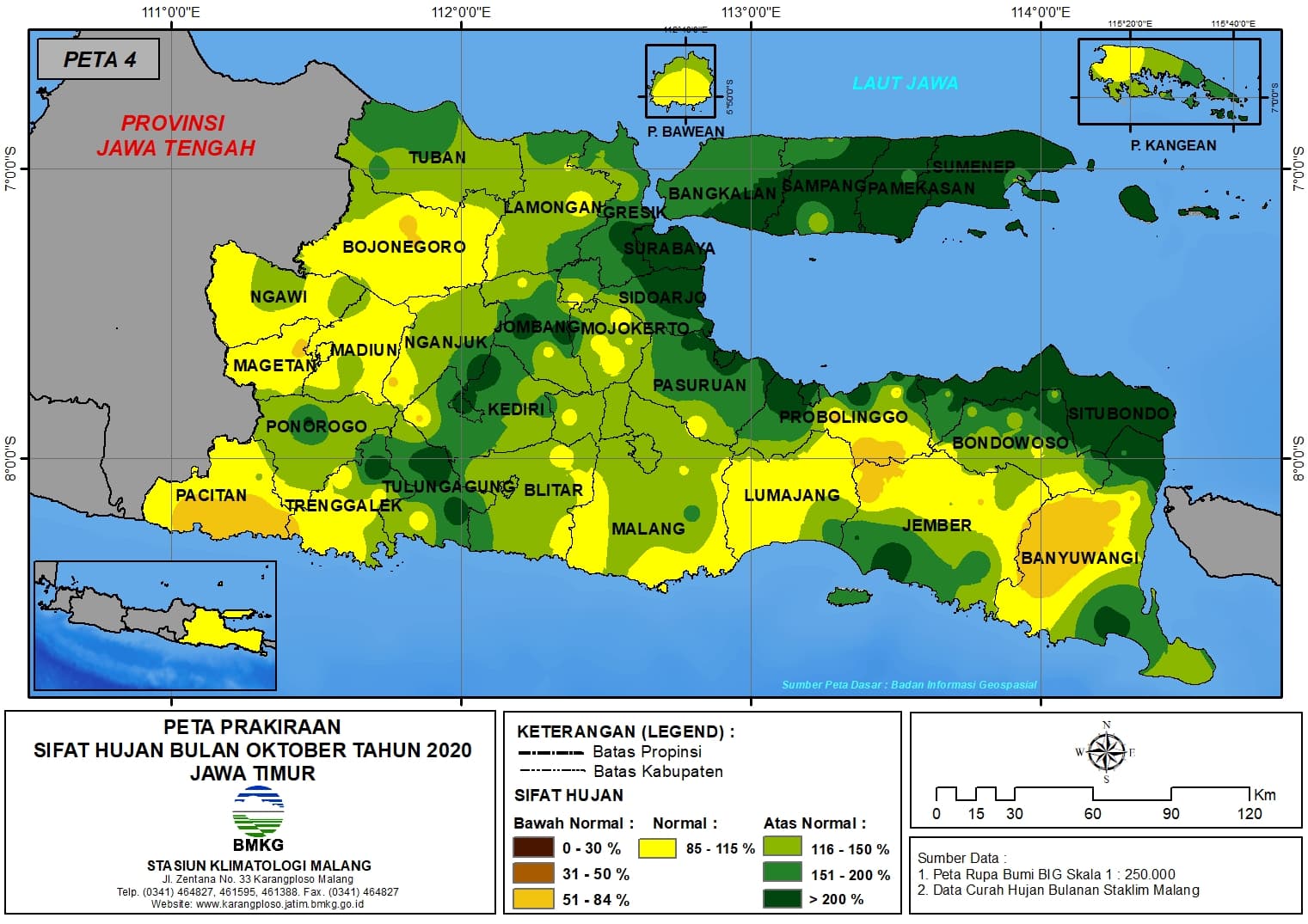 (Prakiraan - Bulanan) Sifat Hujan Bulan OKTOBER Tahun 2020 - Update dari Analisis Bulan Agustus 2020 di Provinsi Jawa Timur