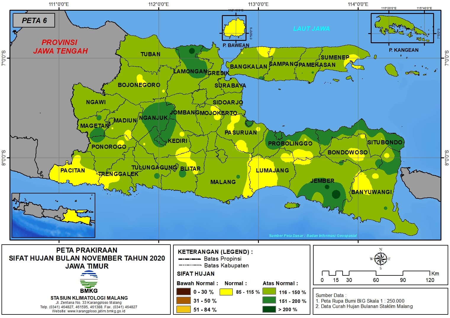 (Prakiraan - Bulanan) Sifat Hujan Bulan NOVEMBER Tahun 2020 - Update dari Analisis Bulan Agustus 2020 di Provinsi Jawa Timur
