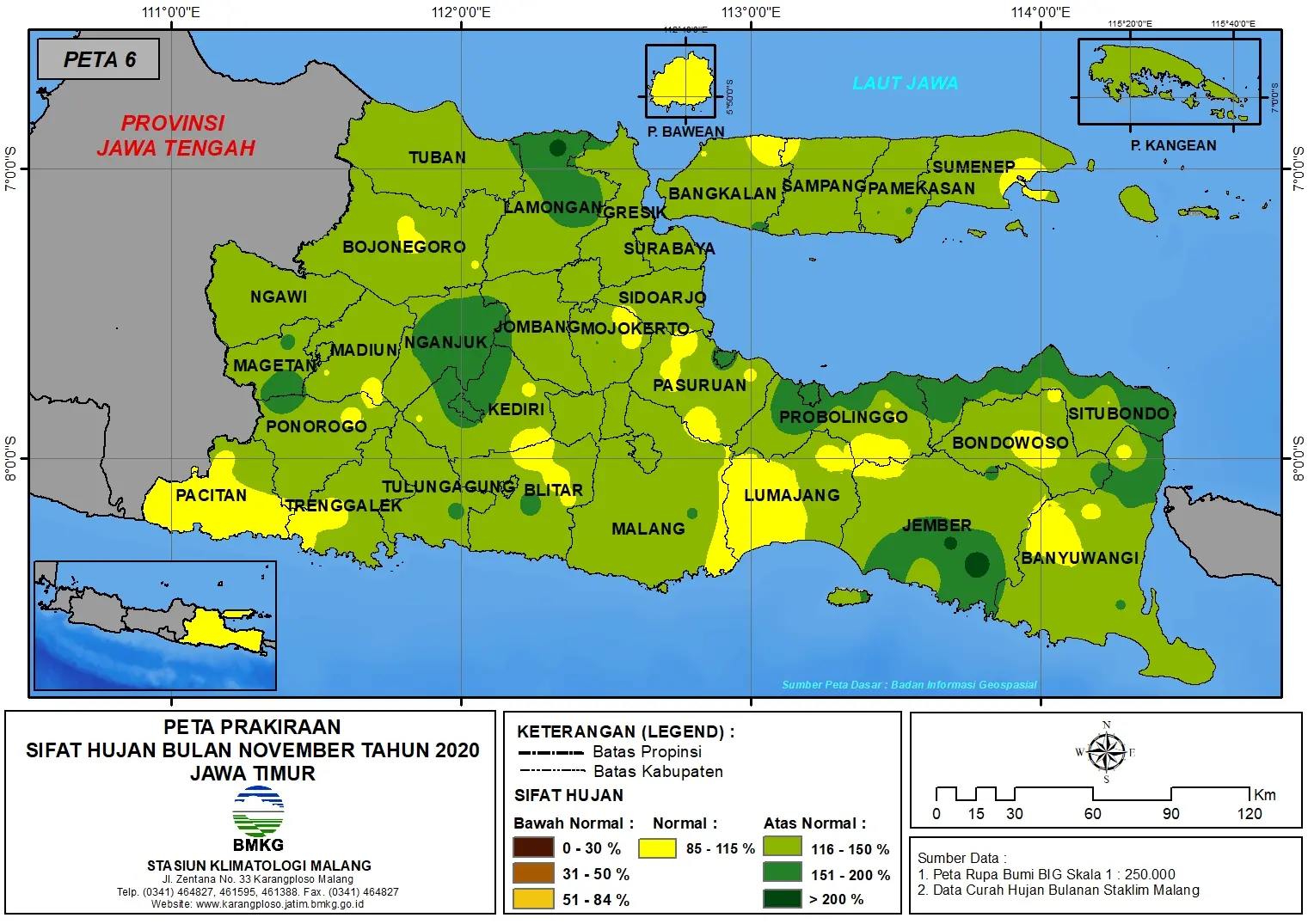 (Prakiraan - Bulanan) Sifat Hujan Bulan NOVEMBER Tahun 2020 - Update dari Analisis Bulan Agustus 2020 di Provinsi Jawa Timur