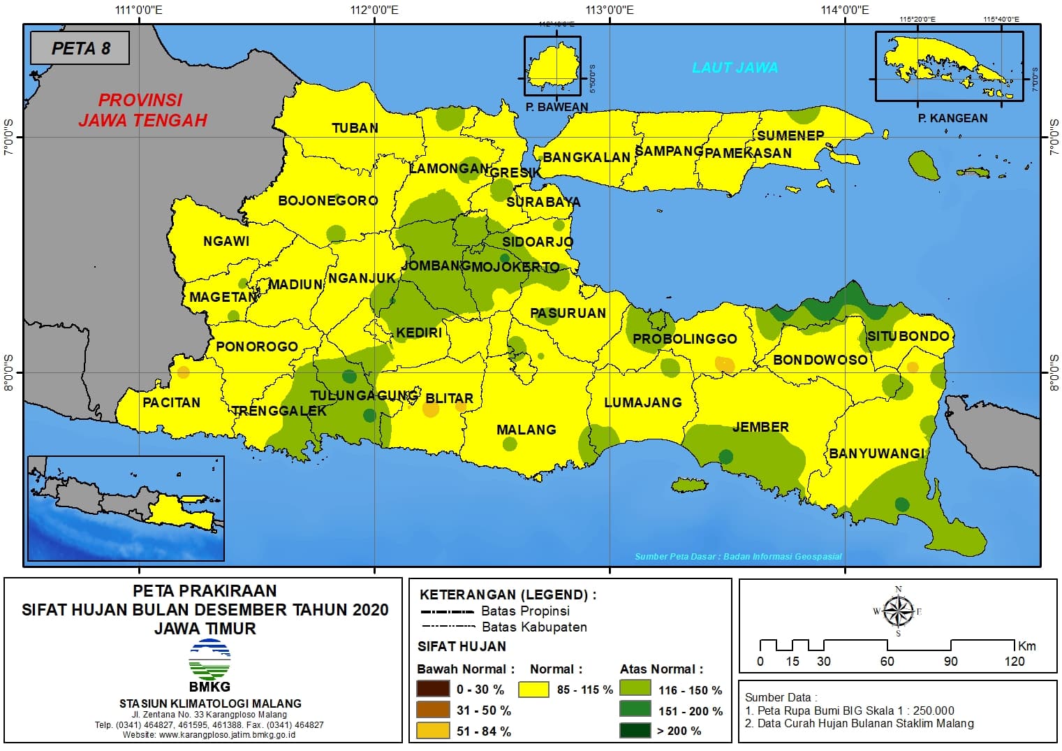 (Prakiraan - Bulanan) Sifat Hujan Bulan DESEMBER Tahun 2020 - Update dari Analisis Bulan Agustus 2020 di Provinsi Jawa Timur