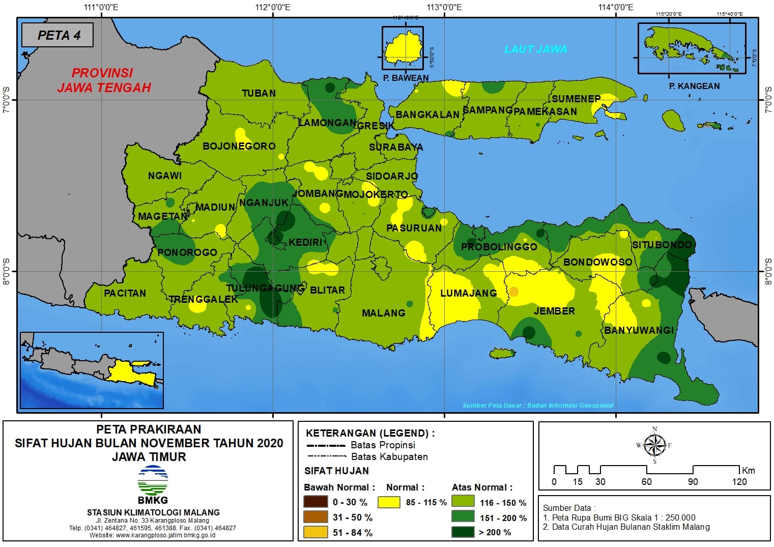 (Prakiraan - Bulanan) Sifat Hujan Bulan NOVEMBER Tahun 2020 - Update dari Analisis Bulan September 2020 di Provinsi Jawa Timur