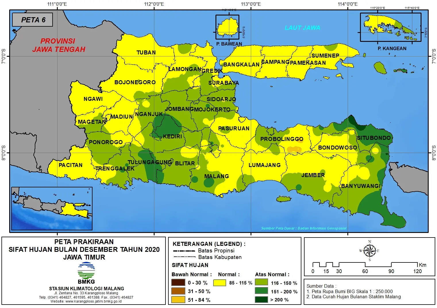 (Prakiraan - Bulanan) Sifat Hujan Bulan DESEMBER Tahun 2020 - Update dari Analisis Bulan September 2020 di Provinsi Jawa Timur