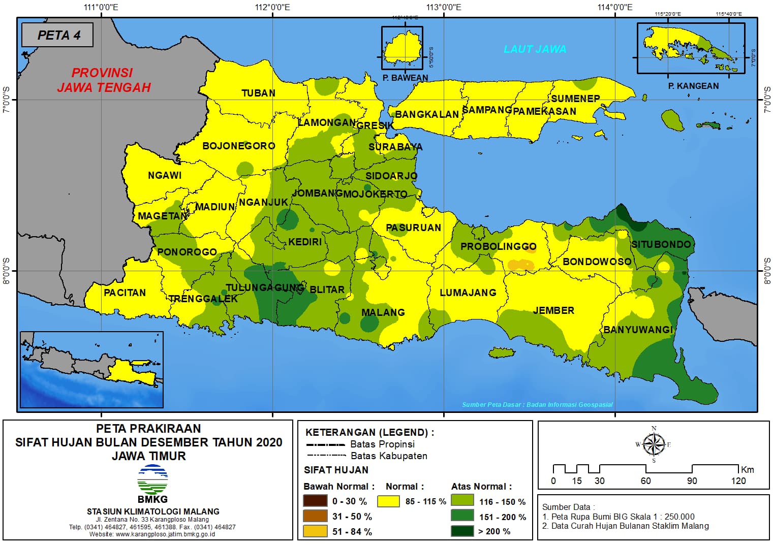 (Prakiraan - Bulanan) Sifat Hujan Bulan DESEMBER Tahun 2020 - Update dari Analisis Bulan Oktober 2020 di Provinsi Jawa Timur