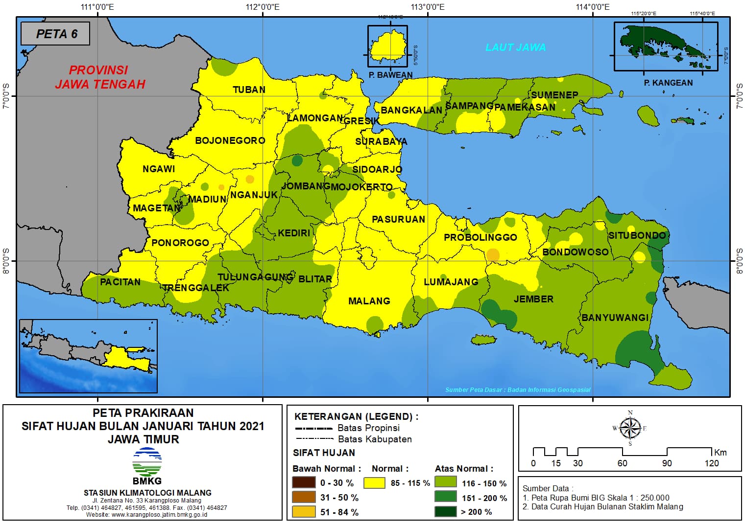 (Prakiraan - Bulanan) Sifat Hujan Bulan JANUARI Tahun 2021 - Update dari Analisis Bulan Oktober 2020 di Provinsi Jawa Timur