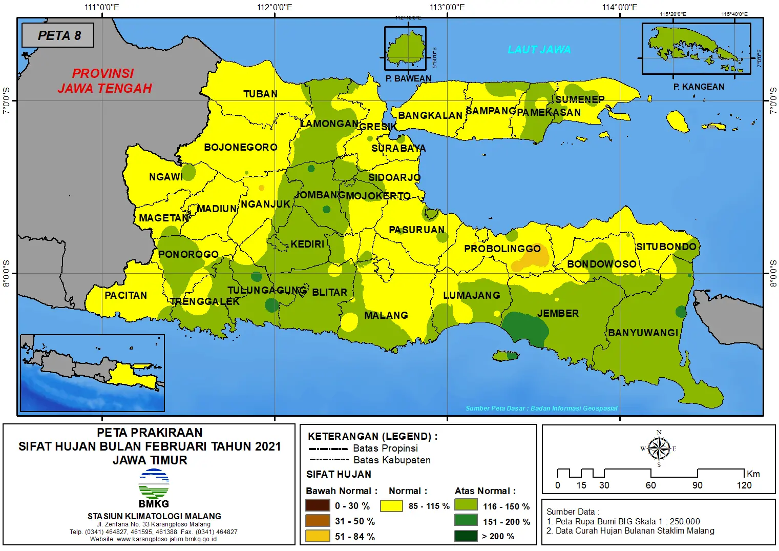 (Prakiraan - Bulanan) Sifat Hujan Bulan FEBRUARI Tahun 2021 - Update dari Analisis Bulan Oktober 2020 di Provinsi Jawa Timur