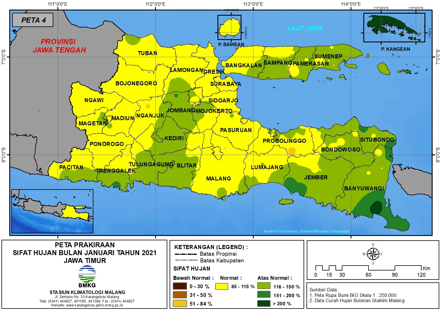 (Prakiraan - Bulanan) Sifat Hujan Bulan JANUARI Tahun 2021 - Update dari Analisis Bulan November Tahun 2020 di Provinsi Jawa Timur