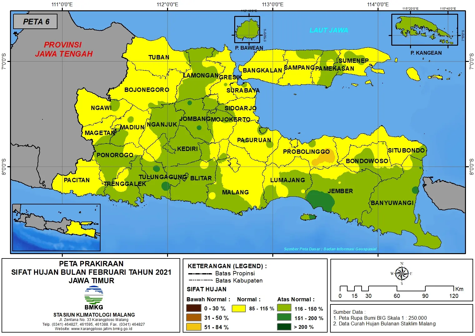 (Prakiraan - Bulanan) Sifat Hujan Bulan FEBRUARI Tahun 2021 - Update dari Analisis Bulan November Tahun 2020 di Provinsi Jawa Timur