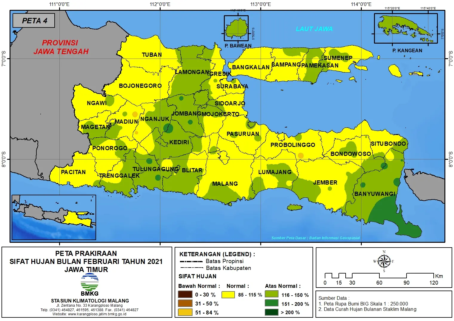 (Prakiraan - Bulanan) Sifat Hujan Bulan FEBRUARI Tahun 2021 - Update dari Analisis Bulan Desember Tahun 2020 di Provinsi Jawa Timur