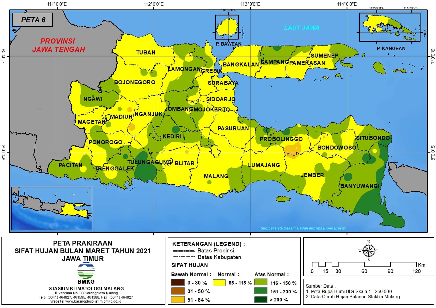 (Prakiraan - Bulanan) Sifat Hujan Bulan MARET Tahun 2021 - Update dari Analisis Bulan Desember Tahun 2020 di Provinsi Jawa Timur