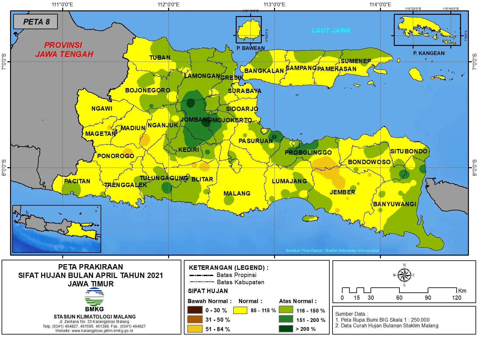 (Prakiraan - Bulanan) Sifat Hujan Bulan APRIL Tahun 2021 - Update dari Analisis Bulan Desember Tahun 2020 di Provinsi Jawa Timur