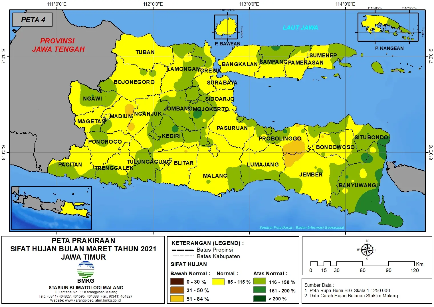 (Prakiraan - Bulanan) Sifat Hujan Bulan MARET Tahun 2021 - Update dari Analisis Bulan Januari Tahun 2021 di Provinsi Jawa Timur