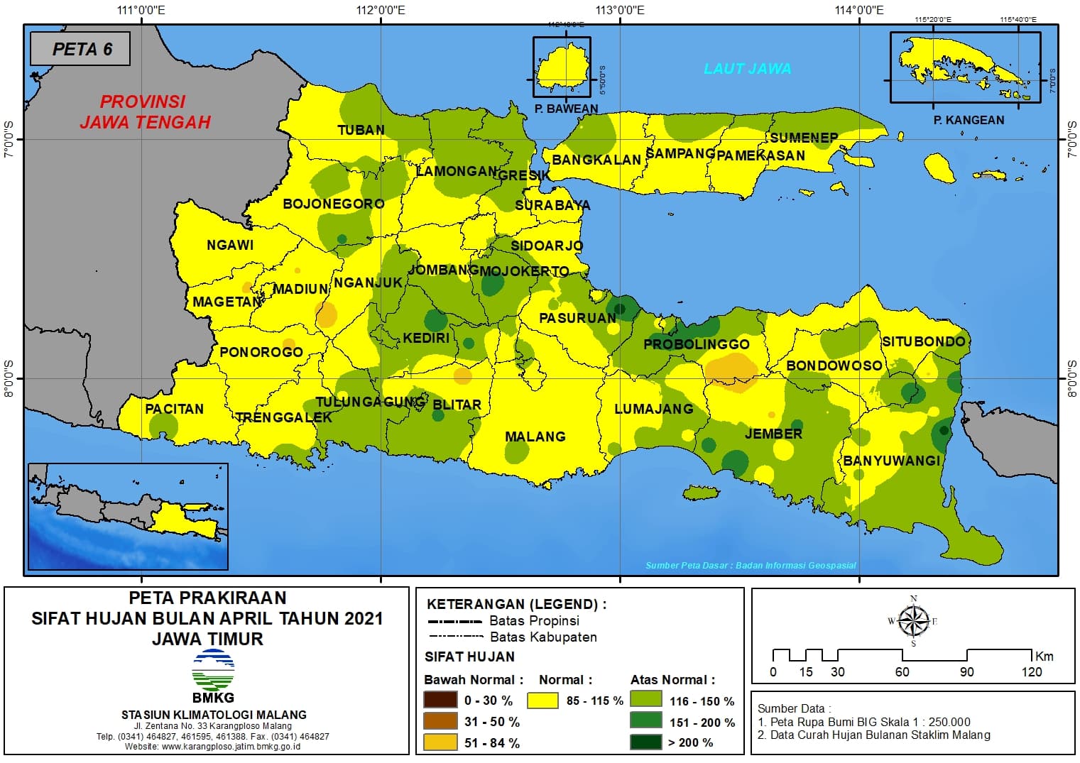 (Prakiraan - Bulanan) Sifat Hujan Bulan APRIL Tahun 2021 - Update dari Analisis Bulan Januari Tahun 2021 di Provinsi Jawa Timur