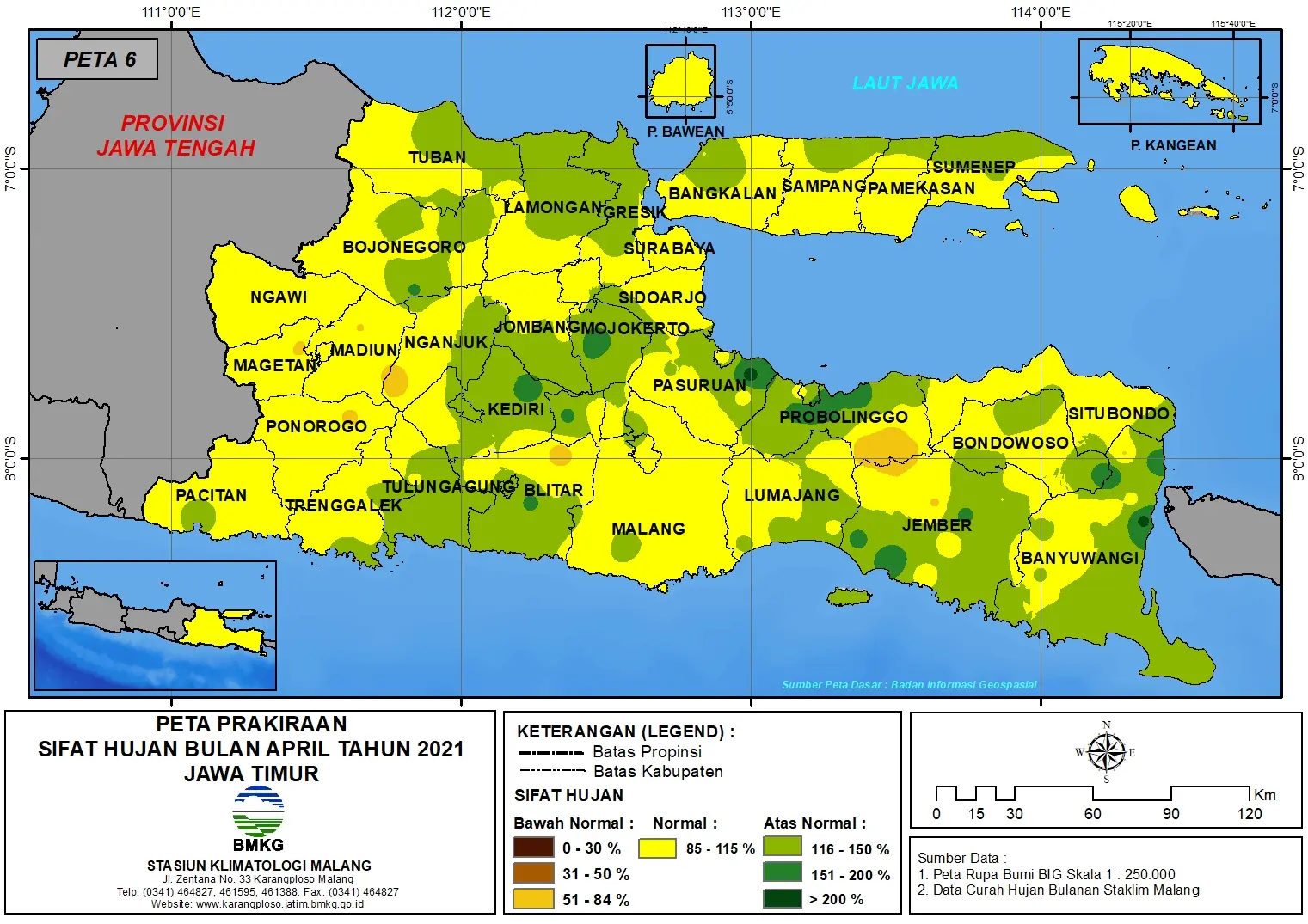 (Prakiraan - Bulanan) Sifat Hujan Bulan APRIL Tahun 2021 - Update dari Analisis Bulan Januari Tahun 2021 di Provinsi Jawa Timur