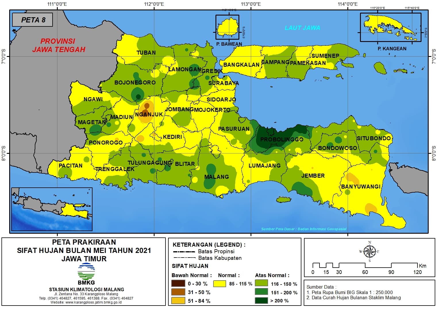 (Prakiraan - Bulanan) Sifat Hujan Bulan MEI Tahun 2021 - Update dari Analisis Bulan Januari Tahun 2021 di Provinsi Jawa Timur