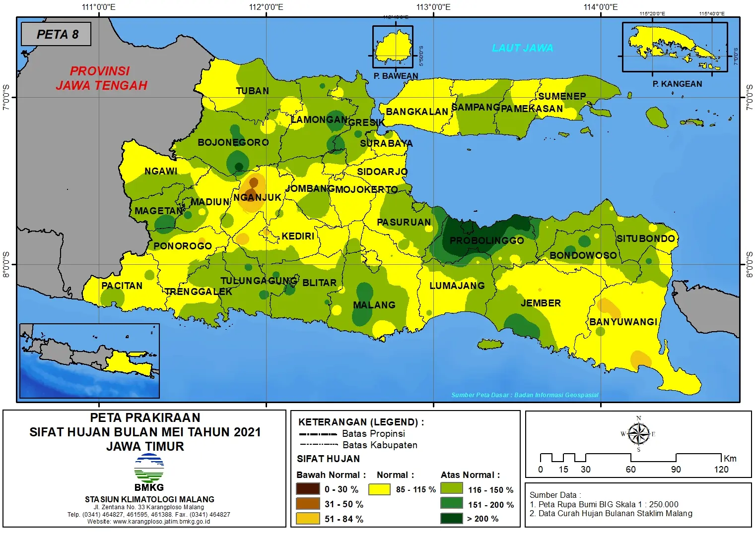 (Prakiraan - Bulanan) Sifat Hujan Bulan MEI Tahun 2021 - Update dari Analisis Bulan Januari Tahun 2021 di Provinsi Jawa Timur