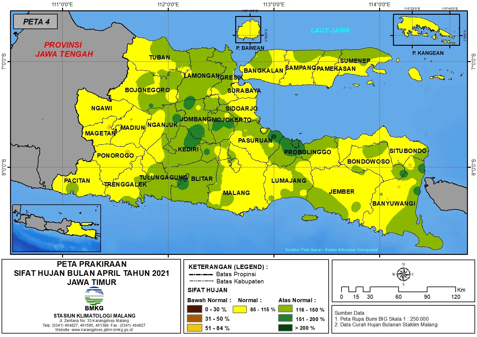 (Prakiraan - Bulanan) Sifat Hujan Bulan APRIL Tahun 2021 - Update dari Analisis Bulan Februari Tahun 2021 di Provinsi Jawa Timur