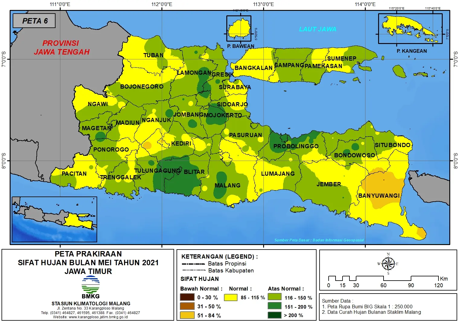(Prakiraan - Bulanan) Sifat Hujan Bulan MEI Tahun 2021 - Update dari Analisis Bulan Februari Tahun 2021 di Provinsi Jawa Timur