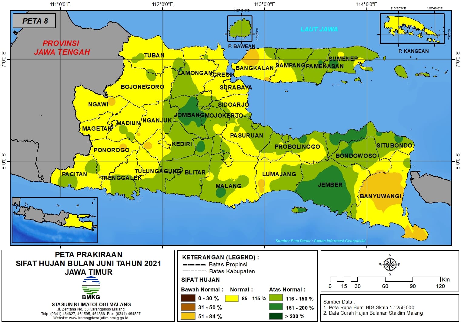 (Prakiraan - Bulanan) Sifat Hujan Bulan JUNI Tahun 2021 - Update dari Analisis Bulan Februari Tahun 2021 di Provinsi Jawa Timur