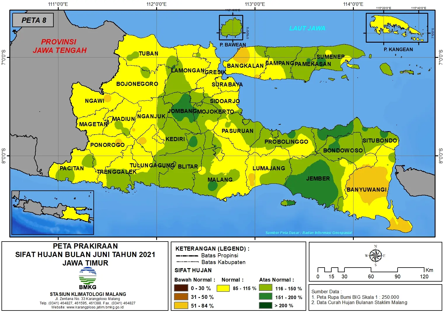(Prakiraan - Bulanan) Sifat Hujan Bulan JUNI Tahun 2021 - Update dari Analisis Bulan Februari Tahun 2021 di Provinsi Jawa Timur