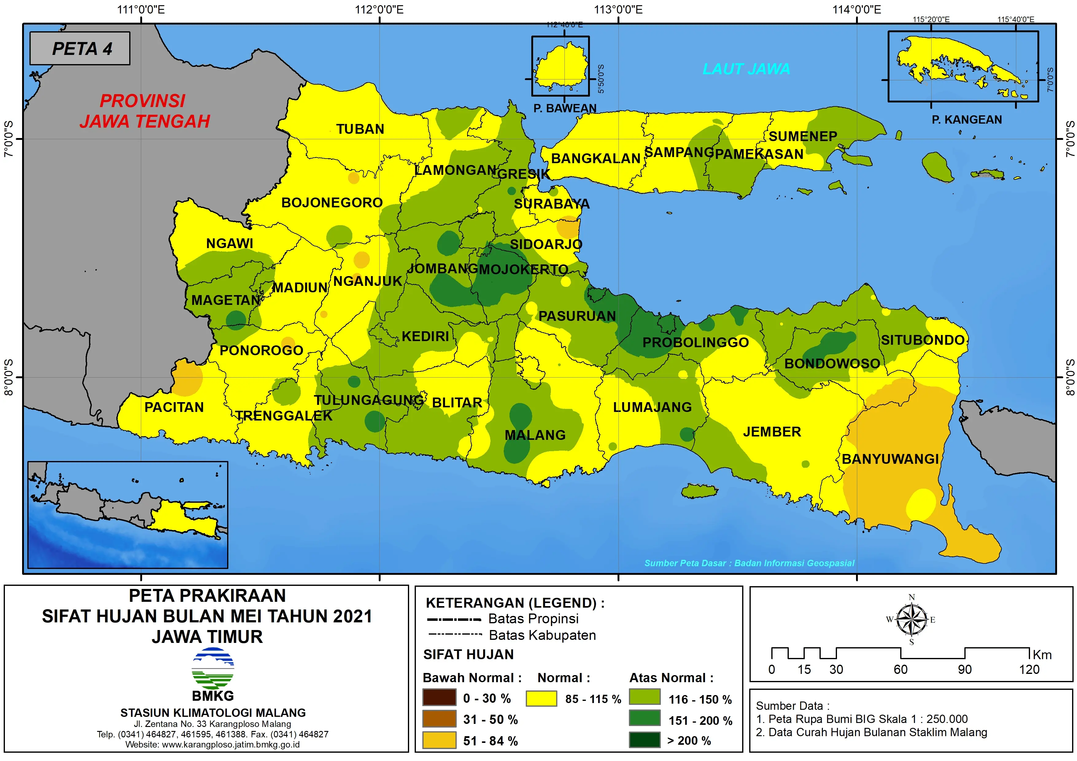 (Prakiraan - Bulanan) Sifat Hujan Bulan MEI Tahun 2021 - Update dari Analisis Bulan Maret Tahun 2021 di Provinsi Jawa Timur