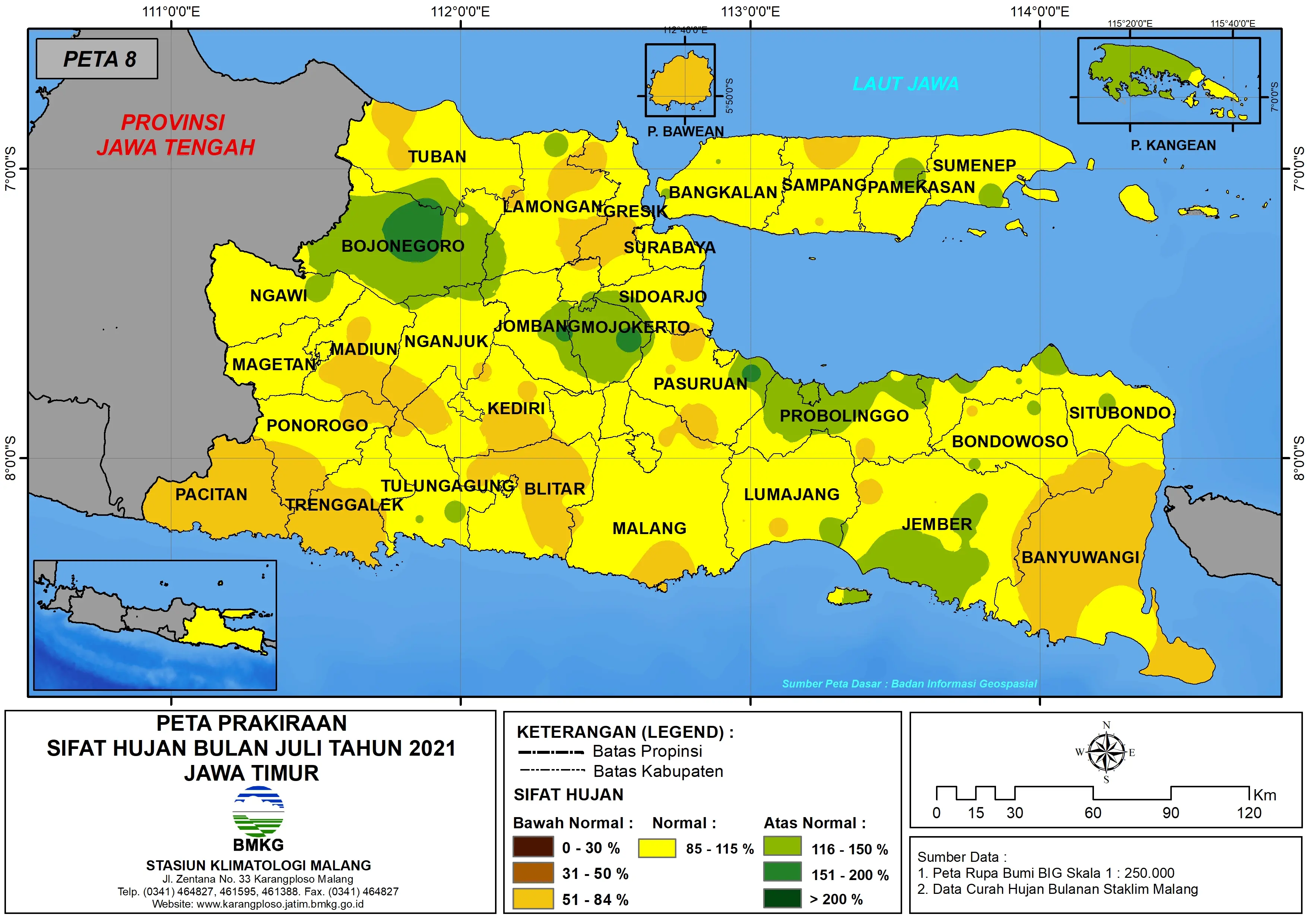 (Prakiraan - Bulanan) Sifat Hujan Bulan JULI Tahun 2021 - Update dari Analisis Bulan Maret Tahun 2021 di Provinsi Jawa Timur