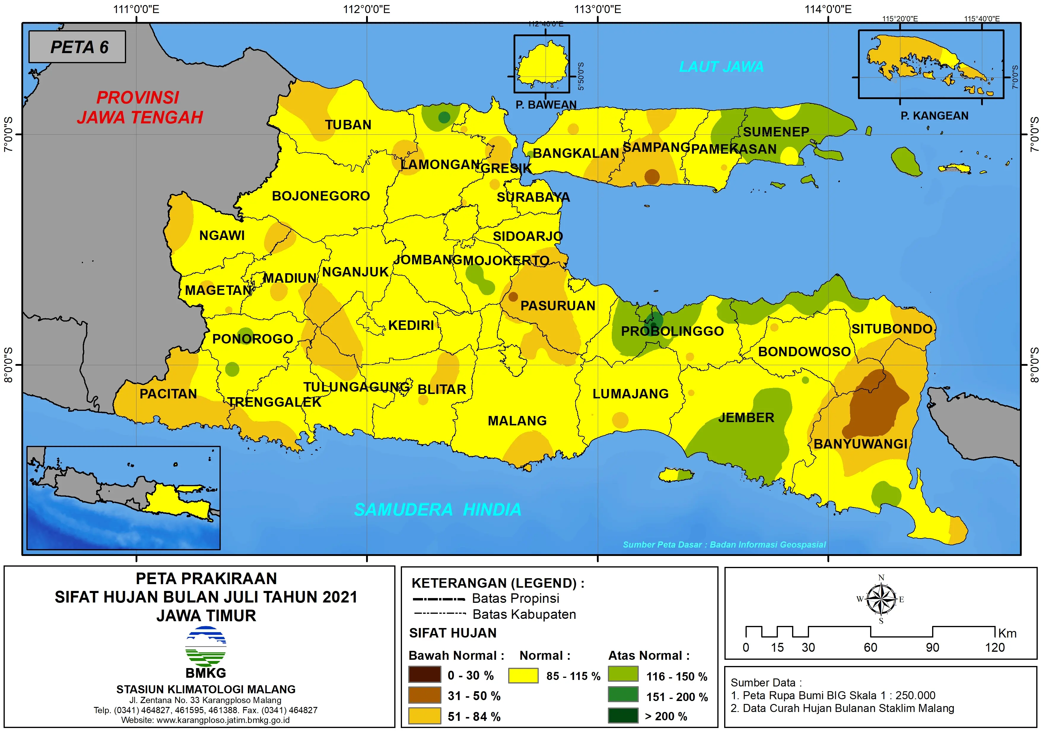 (Prakiraan - Bulanan) Sifat Hujan Bulan JULI Tahun 2021 - Update dari Analisis Bulan April Tahun 2021 di Provinsi Jawa Timur