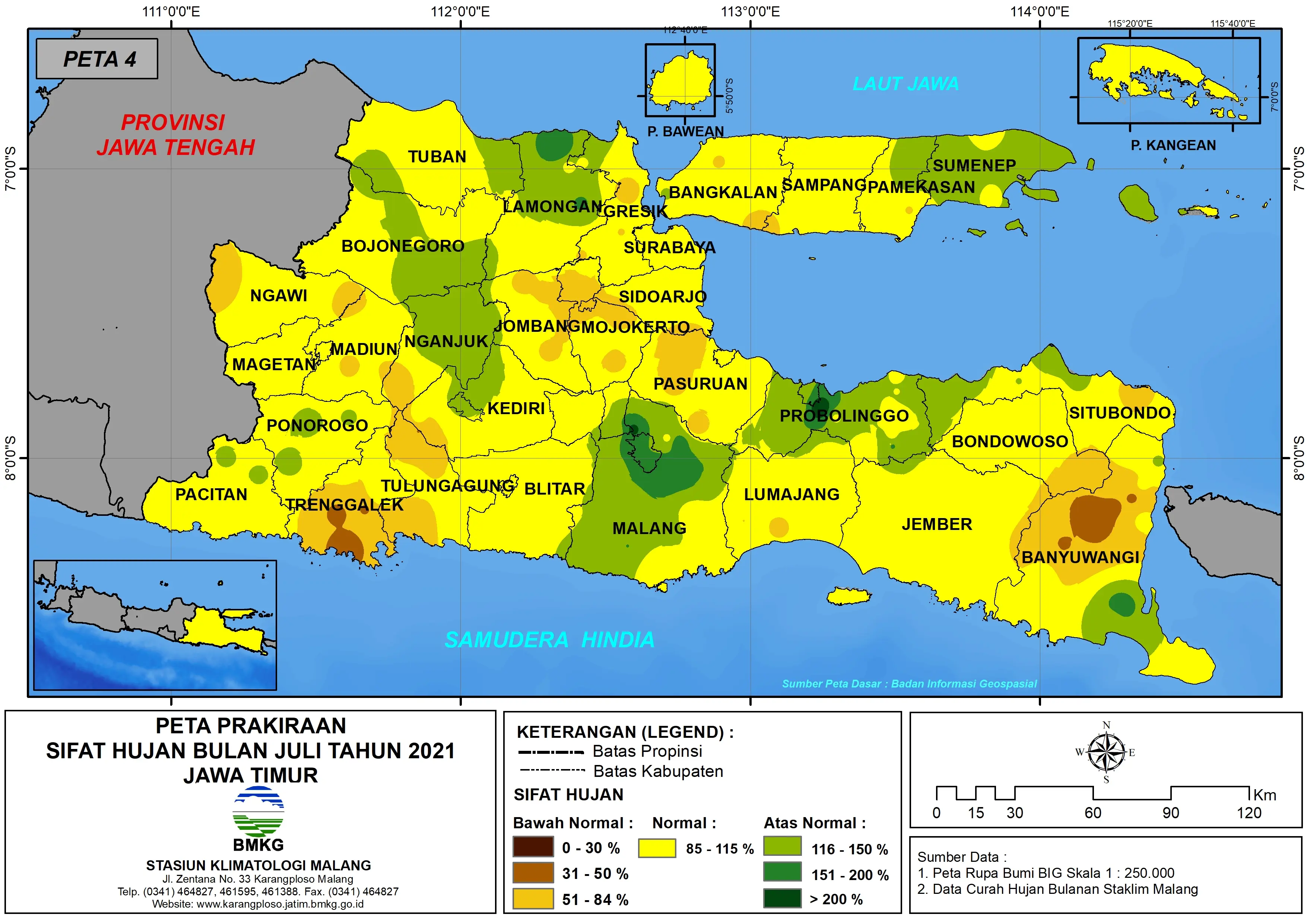 (Prakiraan - Bulanan) Sifat Hujan Bulan JULI Tahun 2021 - Update dari Analisis Bulan Mei Tahun 2021 di Provinsi Jawa Timur