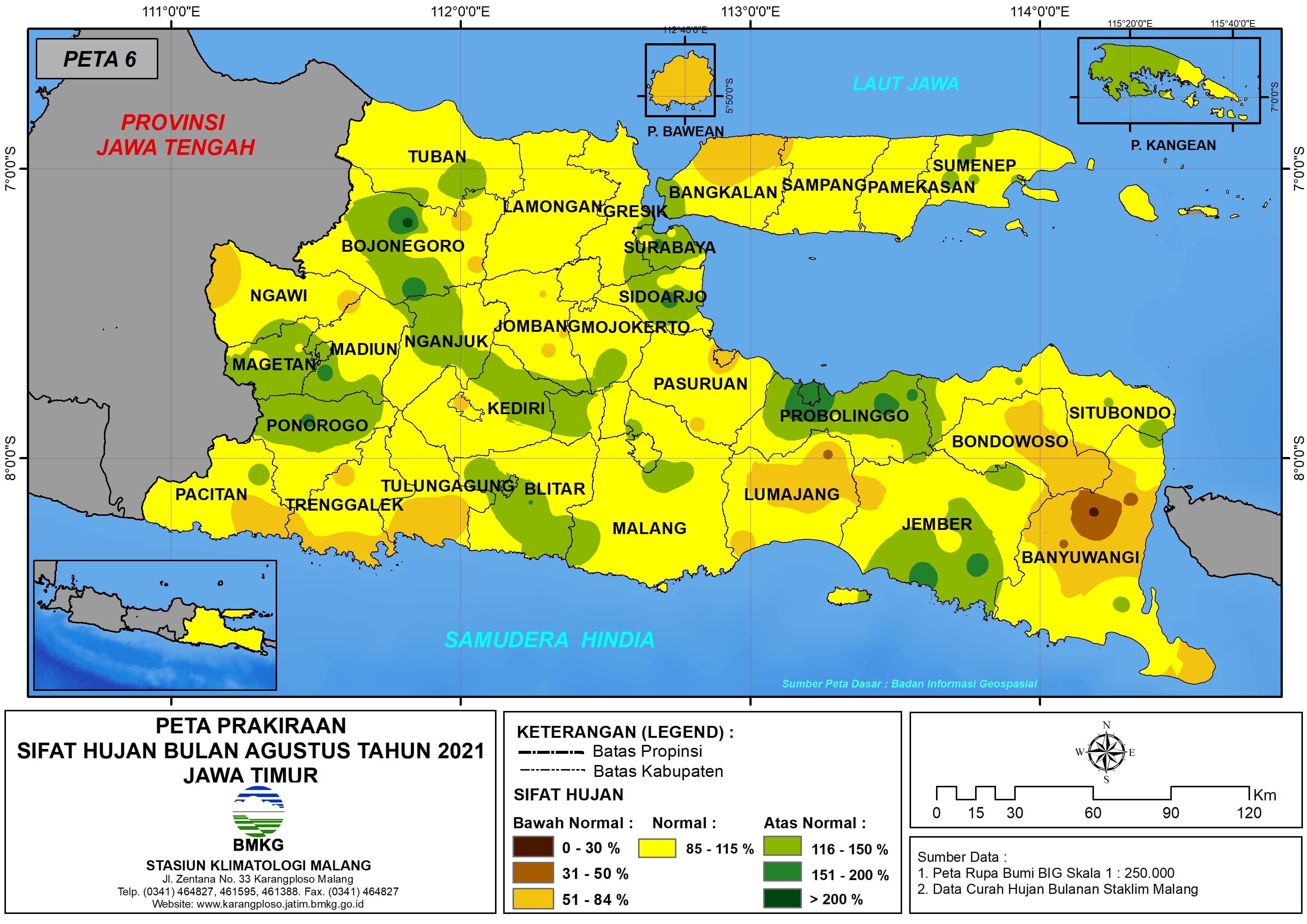 (Prakiraan - Bulanan) Sifat Hujan Bulan AGUSTUS Tahun 2021 - Update dari Analisis Bulan Mei Tahun 2021 di Provinsi Jawa Timur